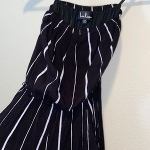 Lulus strapless black/white striped Midi Jumpsuit